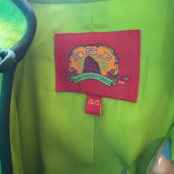 Shanghai Tang 100% Cashmere Lime Green Coat Jacket WMN's 44.100% Silk Lining - Picture 15 of 15